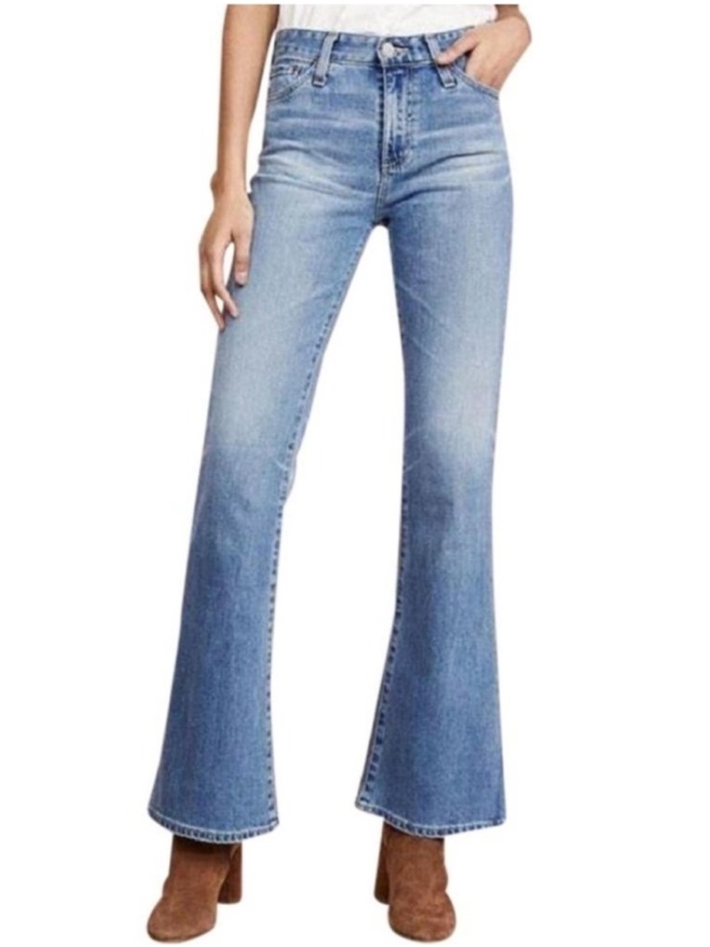 AG Adriano Goldschmied Madi High Rise Flare Jeans Italian Fabric Blue Denim 29